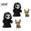 Small Gothic Collectible Figures Halloween Ghost with Skeleton Dog Statues, Skull Resin Niche Dark Aesthetic Room Decor Sculpture Ornaments,