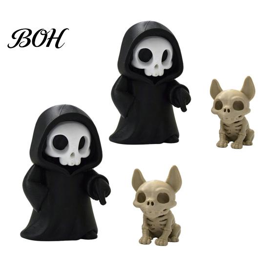 Small Gothic Collectible Figures Halloween Ghost with Skeleton Dog Statues, Skull Resin Niche Dark Aesthetic Room Decor Sculpture Ornaments,