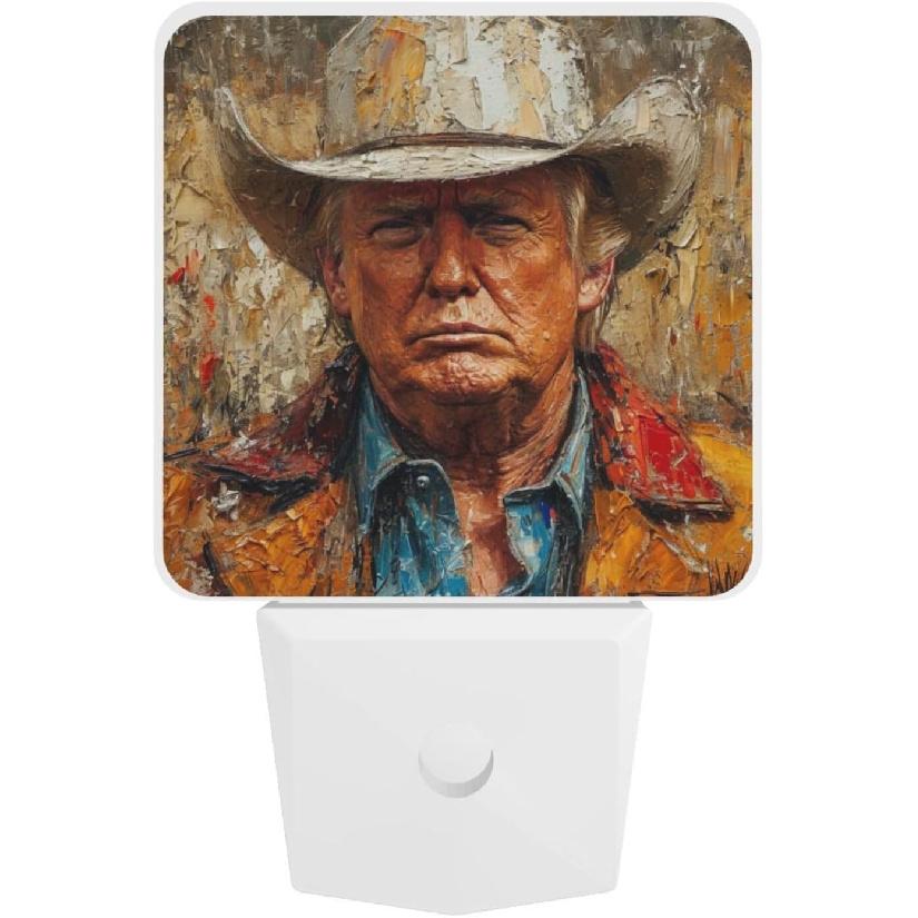 Trump Cowboy Hat Led Night Light Auto Sensor Dusk To Dawn Night Light Plug In Indoor Decorative Nightlights for Bedroom Bedroom Hallway Baby'S Room