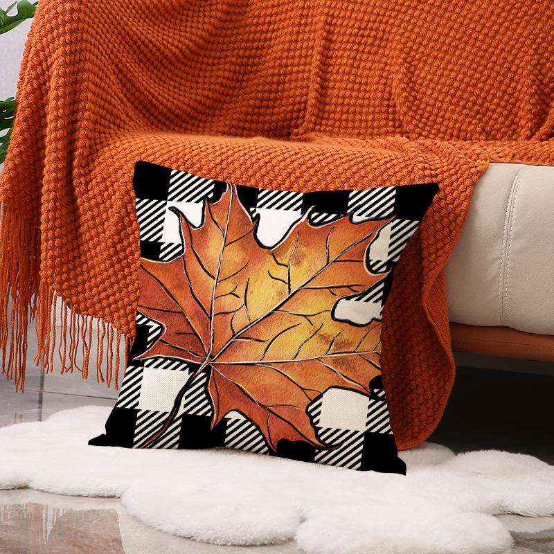 New Thanksgiving Pillow Cover Autumn Plaid Set Maple Leaf Print Cushion Indoor Versatile Sofa Cushion