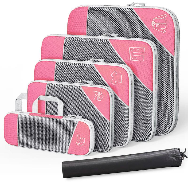 6PCS Travel Compressed Packing Cubes Travel  Storage Organizer Set with Shoe Bag Mesh Visual Luggage Portable Lightweight Suitcase Bag
