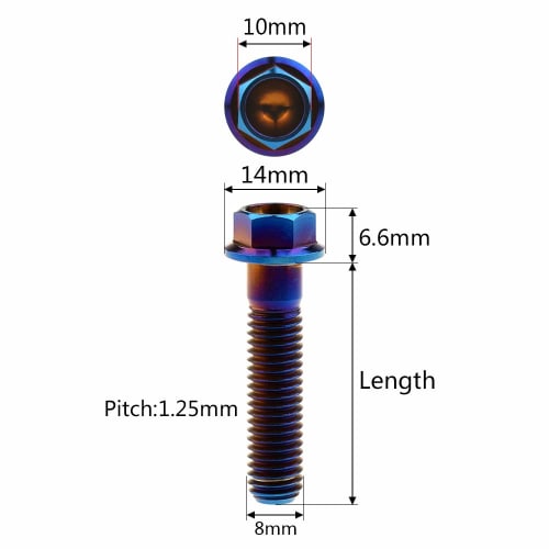 Ruifu M8x15 20 25 30 35 40 45 50 55 60 65mm Motorcycle Small Head Flange Hex Bolts, 1.25mm Pitch, Pack of 6 (M8x15mm, Blue)