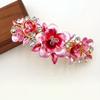 Single Bohemian Floral Rhinestone Hair Clip Large Rectangular Hairpin with Multicolor Enamel Flowers, Sparkling Crystals Golden Tone Accents for Women