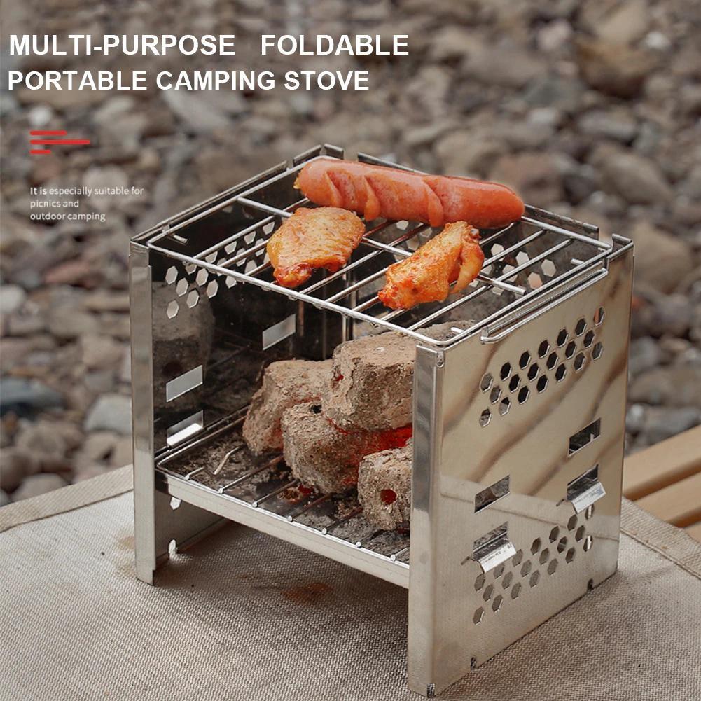 Stainless Steel Folding Barbecue Stove Mini Portable Card Type Charcoal Stove Camping Barbecue Grill BBQ Garden Outdoor Supplies