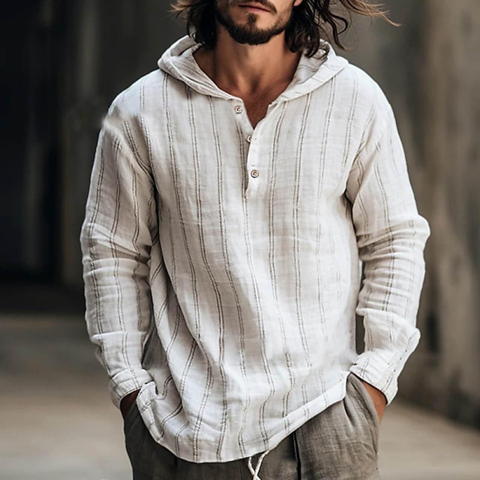 

Худи для мужчин, Легкие, С длинным рукавом, Льняные рубашки с капюшоном, Однотонные, Пуловер, Повседневная застежка-шнурок, Модные, XL белый