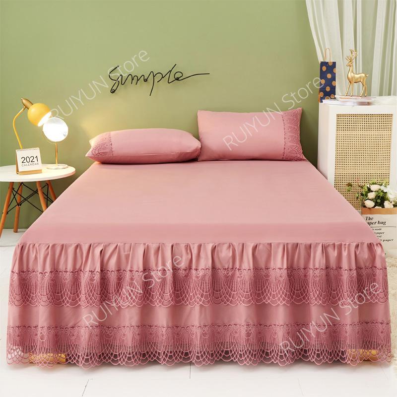 Two Layers Lace Bed Skirt Bed Cover Bed Skirt Bedsheet Non-slip Mattress Cover Home Bedspread Mattress Protector Bedroom Decor