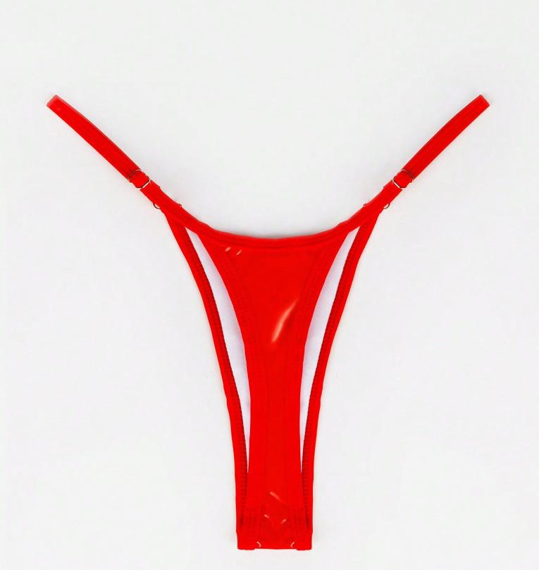 2025 European & American Women's Sexy Solid Color Stamped Thong Swimsuit Bottoms