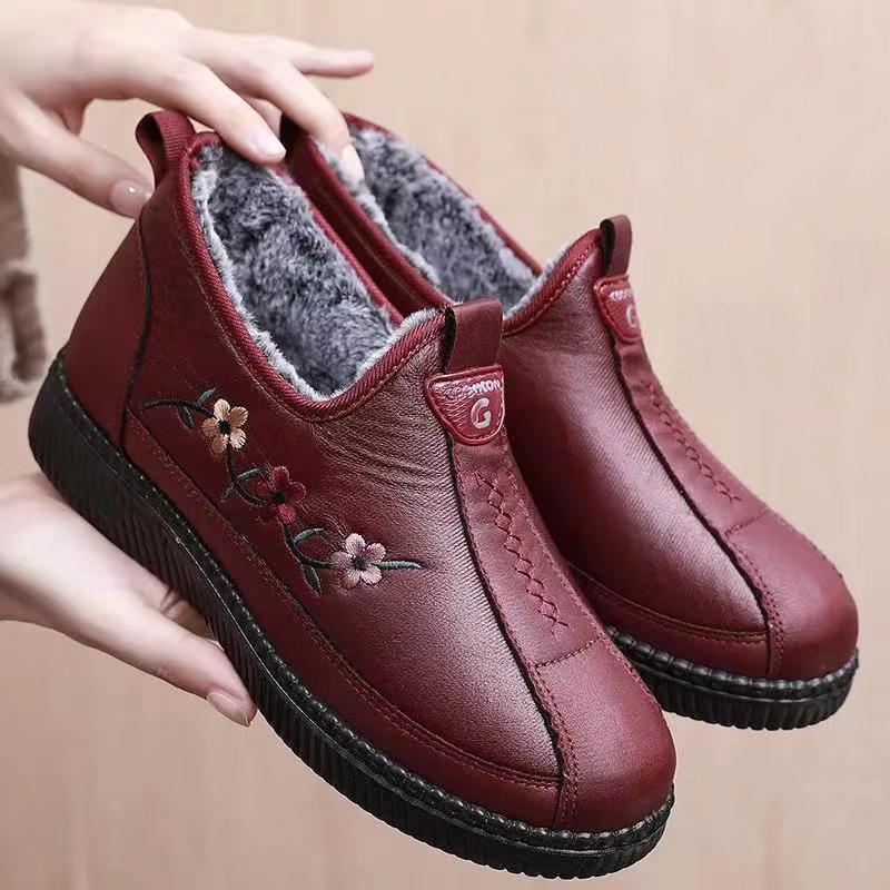 Womens Winter Mom Shoes Plush Lined Warm Waterproof Non Slip Elderly Cotton Boots