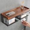 Punch-Free Walnut Toilet Paper Holder & Hand Wash Storage Rack
