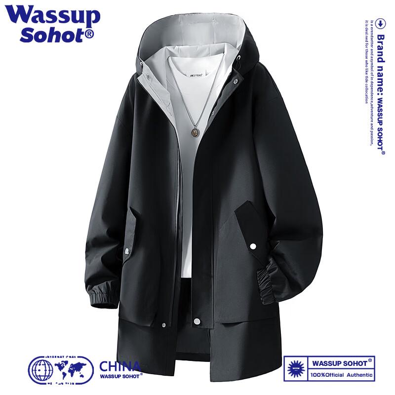 Wassup Sohot Men's Hooded Mid-Length Jacket