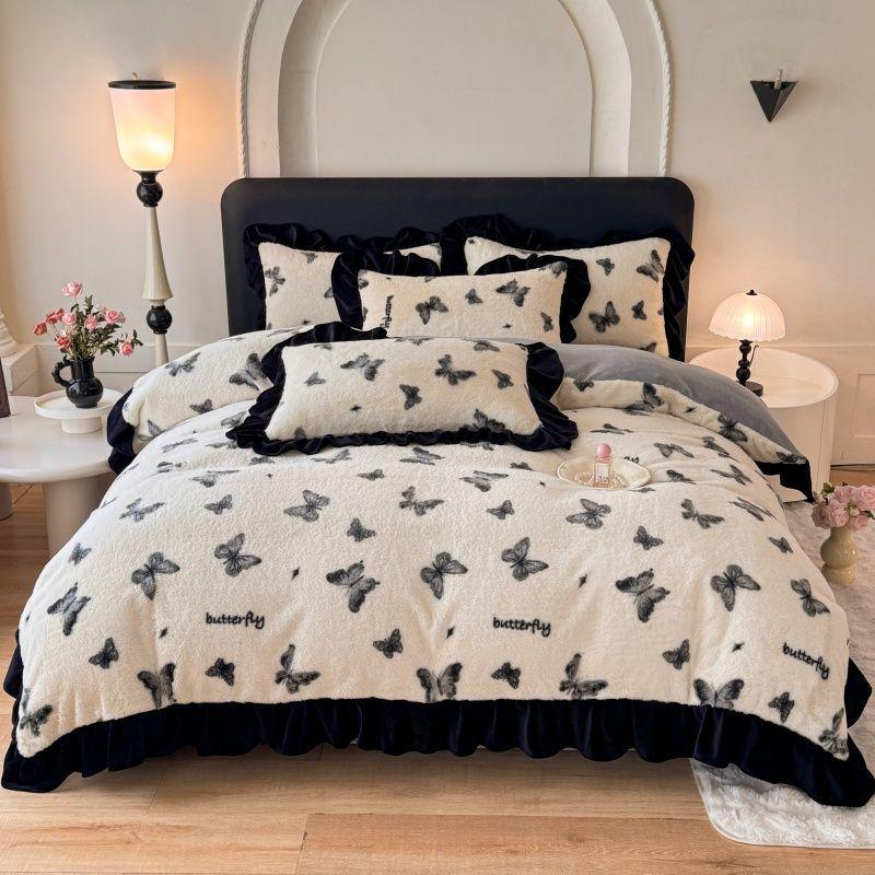 G5Z Winter-Plüsch Korallenfleece Bettwäsche-Set - Verdickte beidseitige Bettbezug & Laken, Dreiteiliges Set