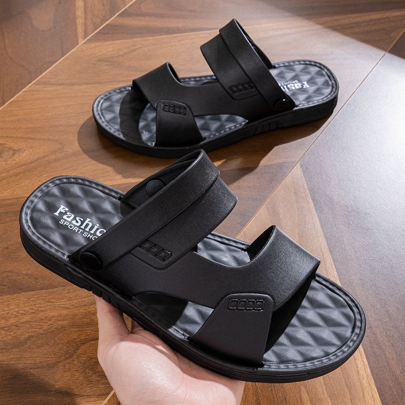 Men's Leather Thick Sole Beach Summer Outdoor Dad Non-Slip Wear-Resistant Dual-Purpose Cool Slippers
