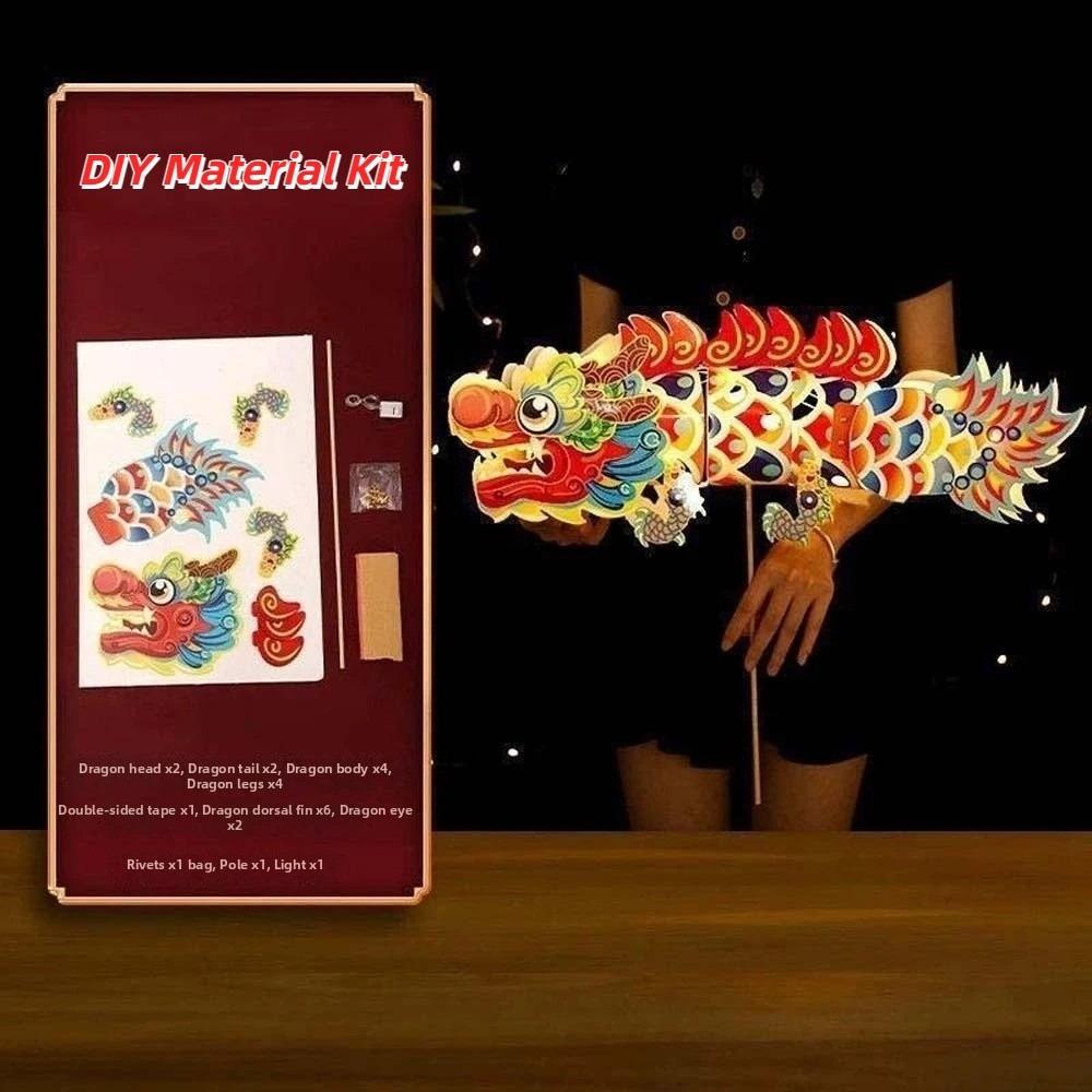 Traditional Style Handheld Loong Lamp Handmade Craft Dragon Lantern School Activities синий