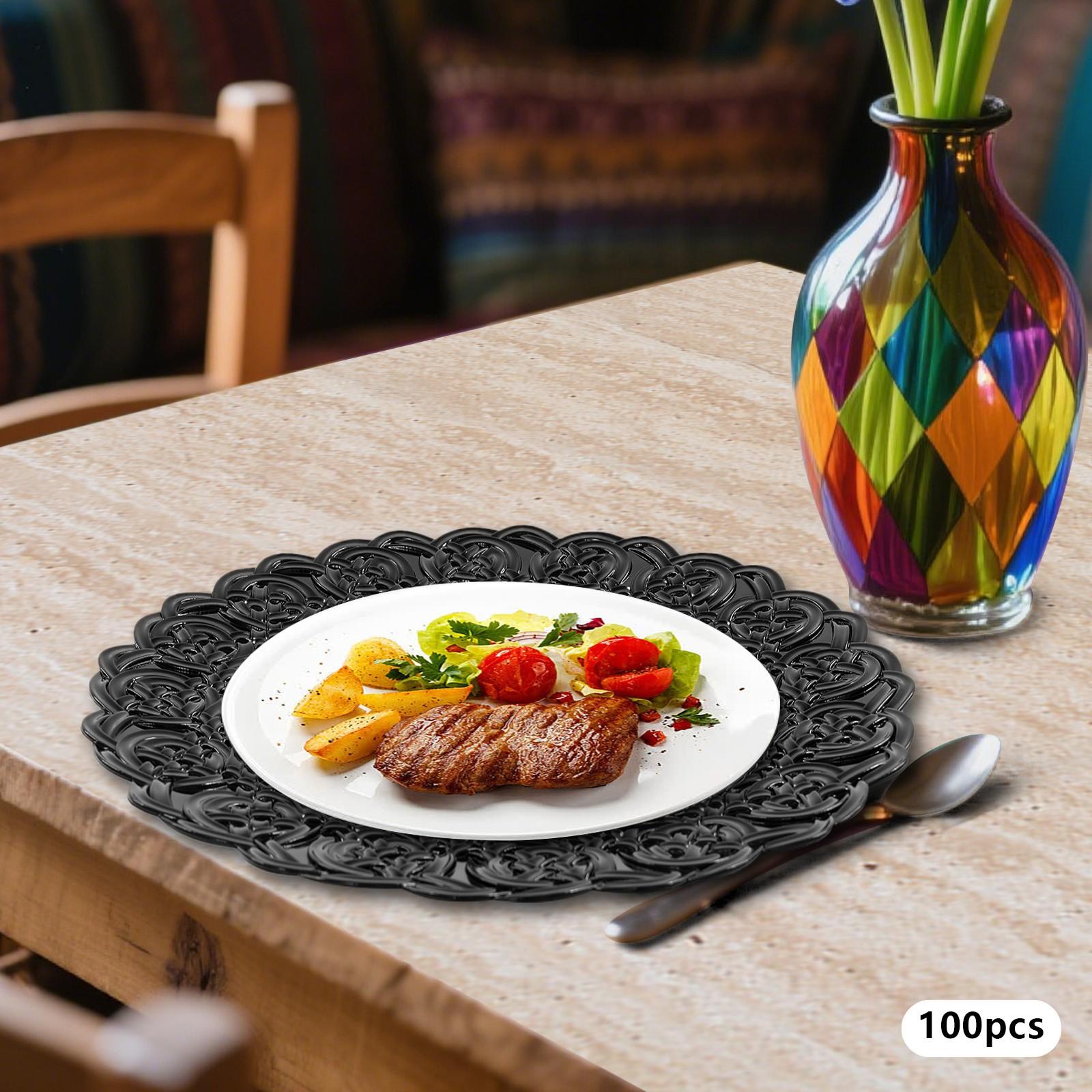 100Pcs Round Plastic Charger Plates Set, 13 In Decorative Dinner Charger Plates for Party Table Setting, Reusable Charger Plates чёрный