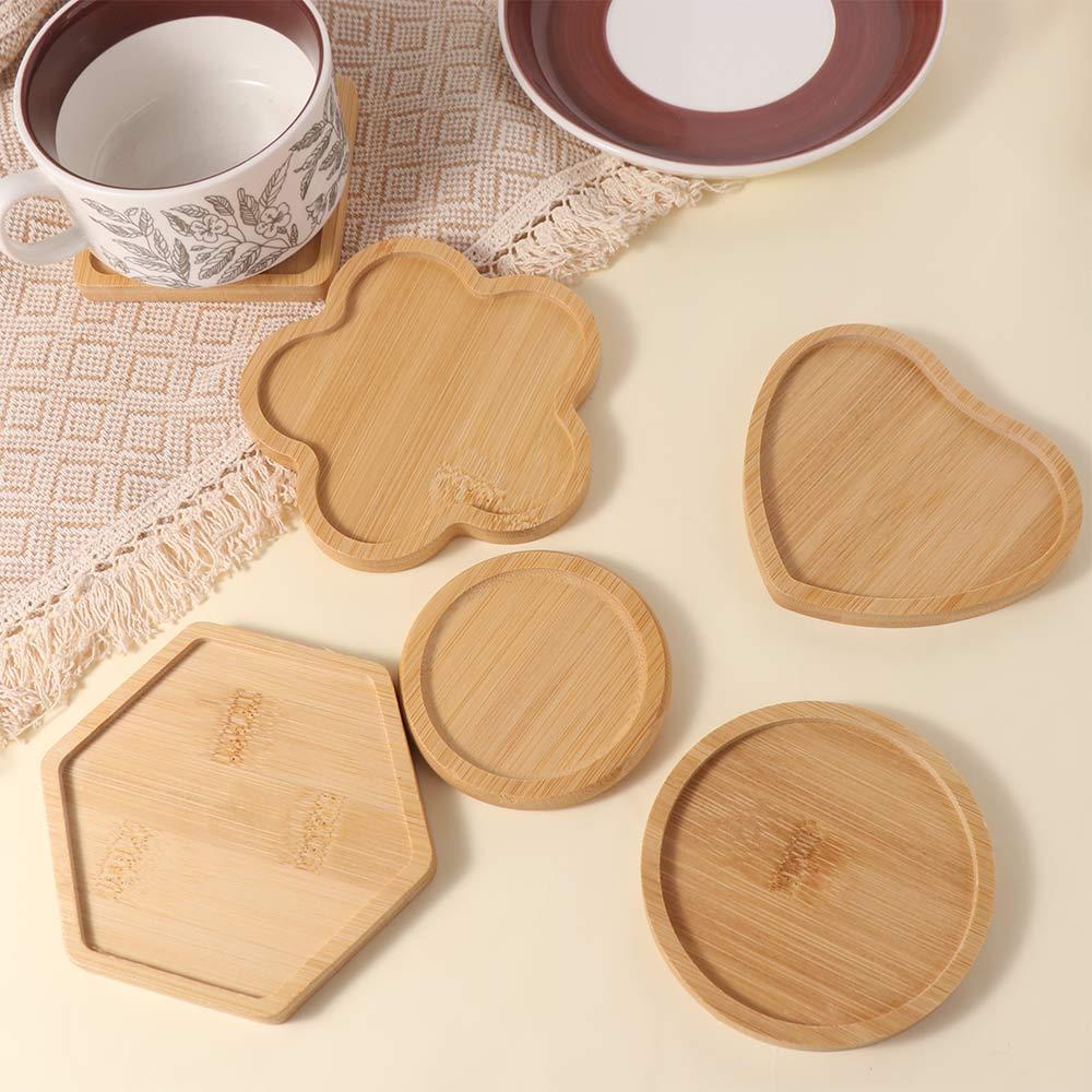5pcs Heat-resistant Bamboo Coasters Creative Anti Scalding Pad Storage Tray  Dish