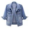 Vintage Blaue Kurze Jeansjacke Mantel Damen Lässig Slim Oberbekleidung Dreiviertelärmel Jeansjacke Weiblich