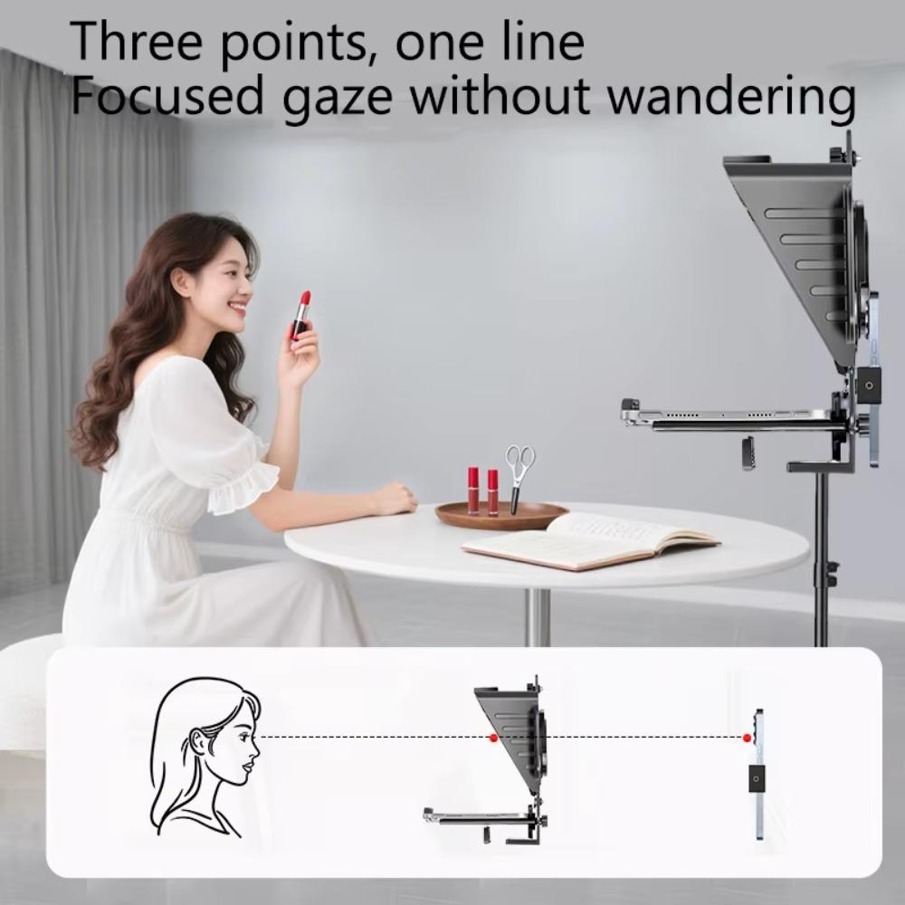 Portable T24 Teleprompter Wide Screen Dual Hot Shoe For Phone Tablet Tripod Light Stand Live Streaming Video Shoot And Recording