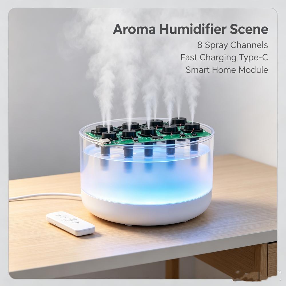 8 Spray Humidifier DIY Kits Mist Maker Driver Circuit Atomization Control Board Type-C Charging With Remote Control For Home