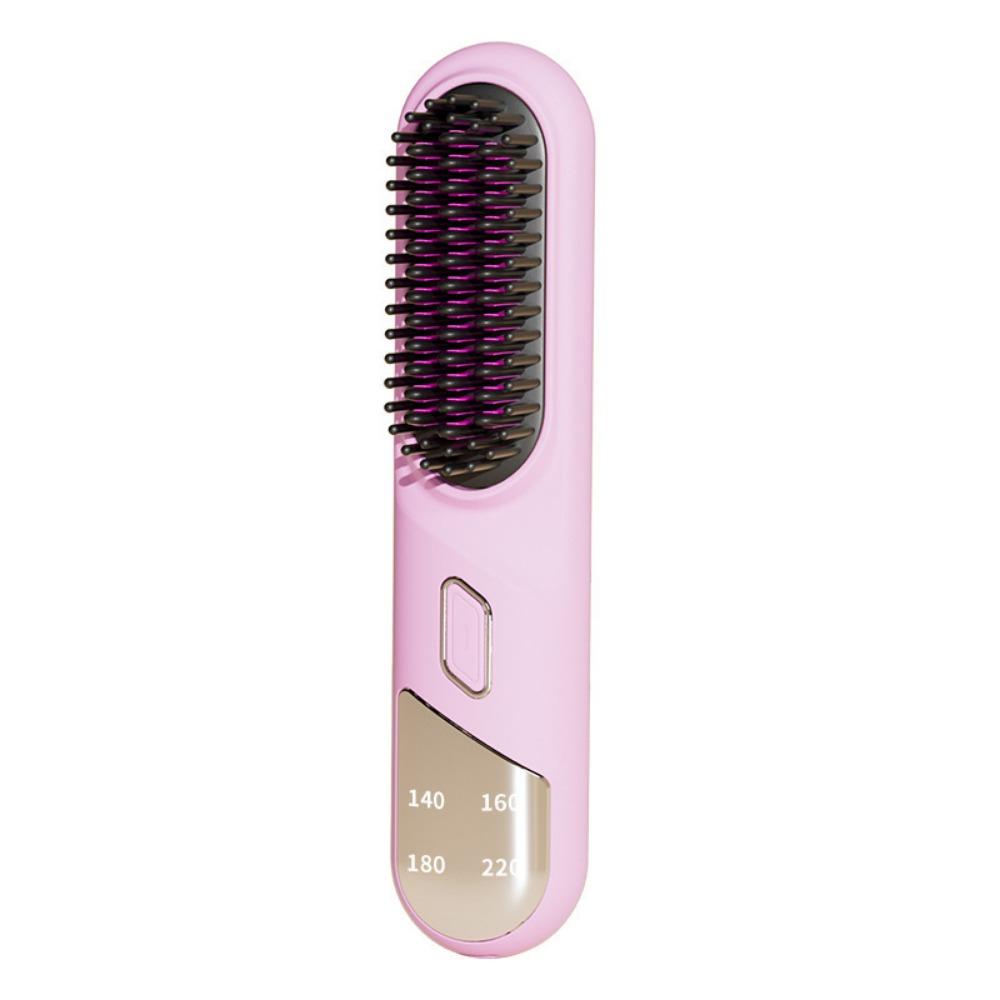 USB Rechargeable Electric Hair Brush 4-Levels Temperature Hot Comb Straightener  Straight Hair
