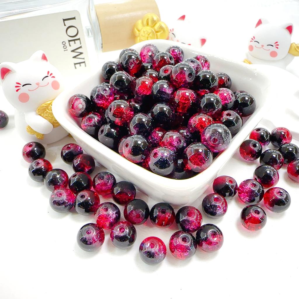 10mm Crackle Glass Round Beads, Loose Spacer Beads DIY Accessories for Bracelet Making 50pcs