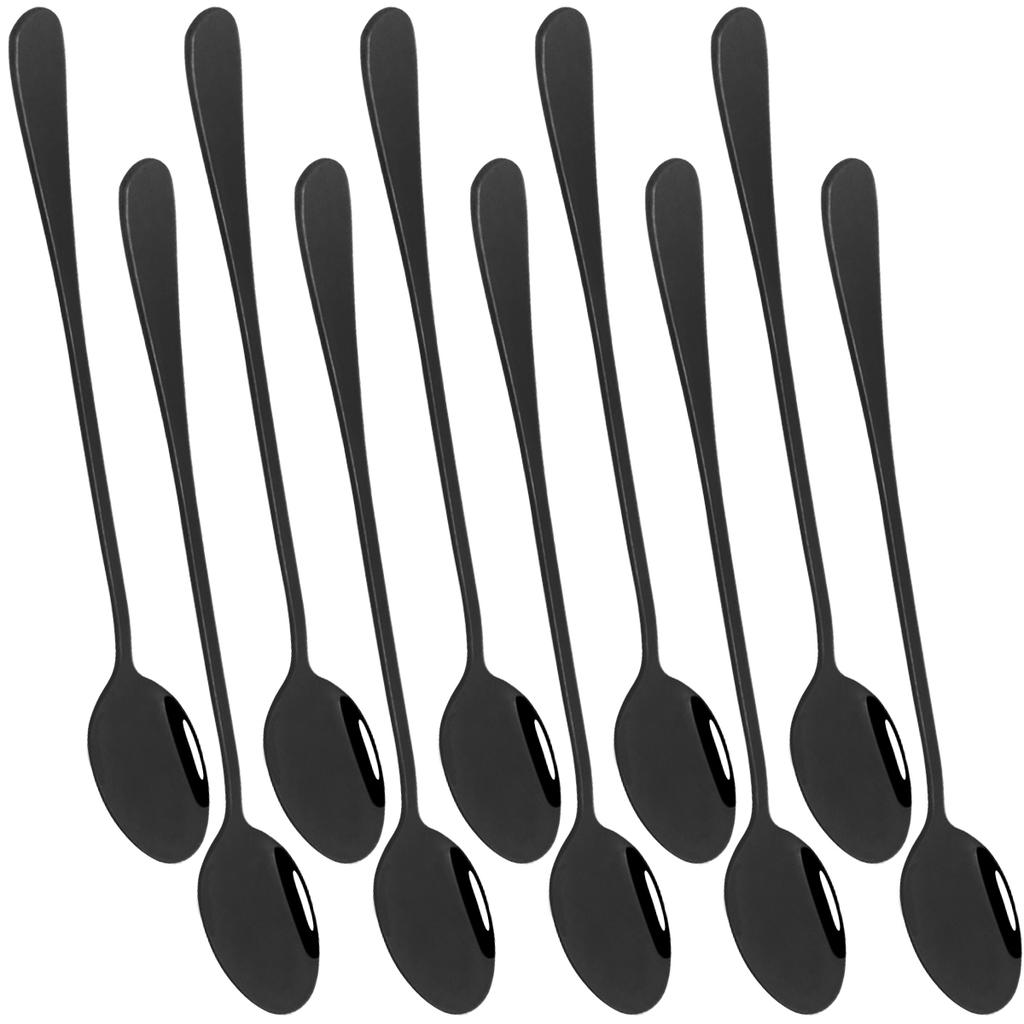 10 Stück Edelstahl Langstieliger Löffel Geschirrset Eislöffel Kaffeelöffel Eiscremelöffel Langlebige Küchenutensilien