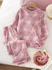 Girls' White Bow Decor Pink Long Sleeve Top & Butterfly Print Plush Pants Pajama Set,Cute Soft Winter Sleep Lounge Set For Tweens Comfy Sweat Sets
