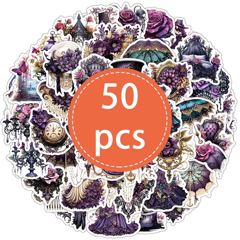 High-Quality 50Pcs High-Quality Gothic High-Quality Dark High-Quality Purple High-Quality Rose High-Quality Sticker High-Quality Vintage
