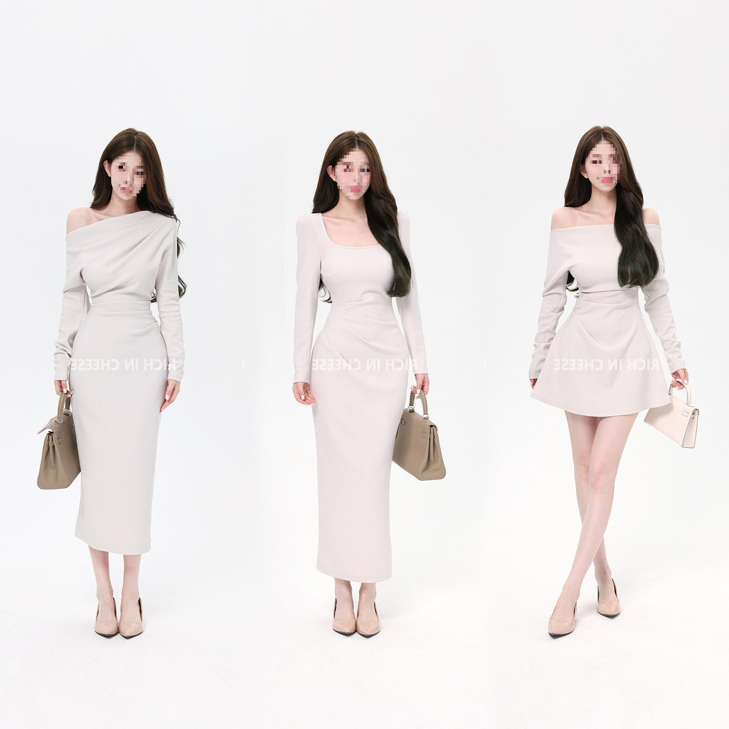 Shuhulei Elegant Moonlight Long Sleeve Versatile Dress - Custom Slim Fit with Cinched Waist L (110-120 jin)