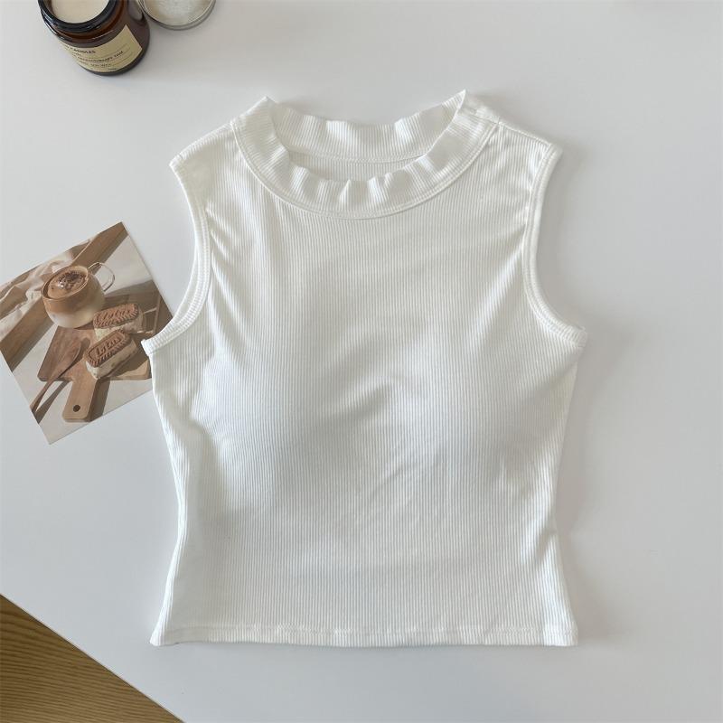 Sport-Baumwoll-Camisole mit integriertem BH, einfarbig gestricktes ärmelloses Top für Damen