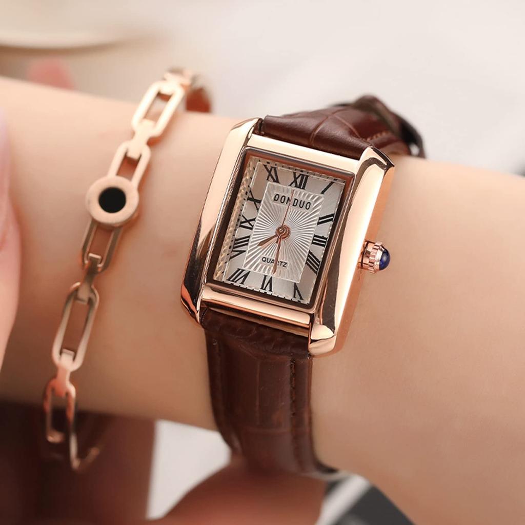 Watch with Leather Antique Roman Analog Waterproof Quartz Fashion Perfect for or as a Gift for Her Women's Strap, Numeral, Display, Movement, Brown,