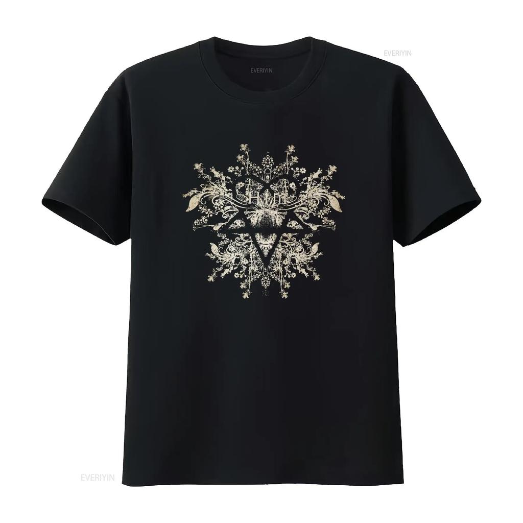 HIM Band Heartagram Schwarzes T-Shirt 100% Baumwolle Mode Oberteil Vintage Gewaschen Dehnbar Vielseitiges Oberteil Für den Alltag Streetwear