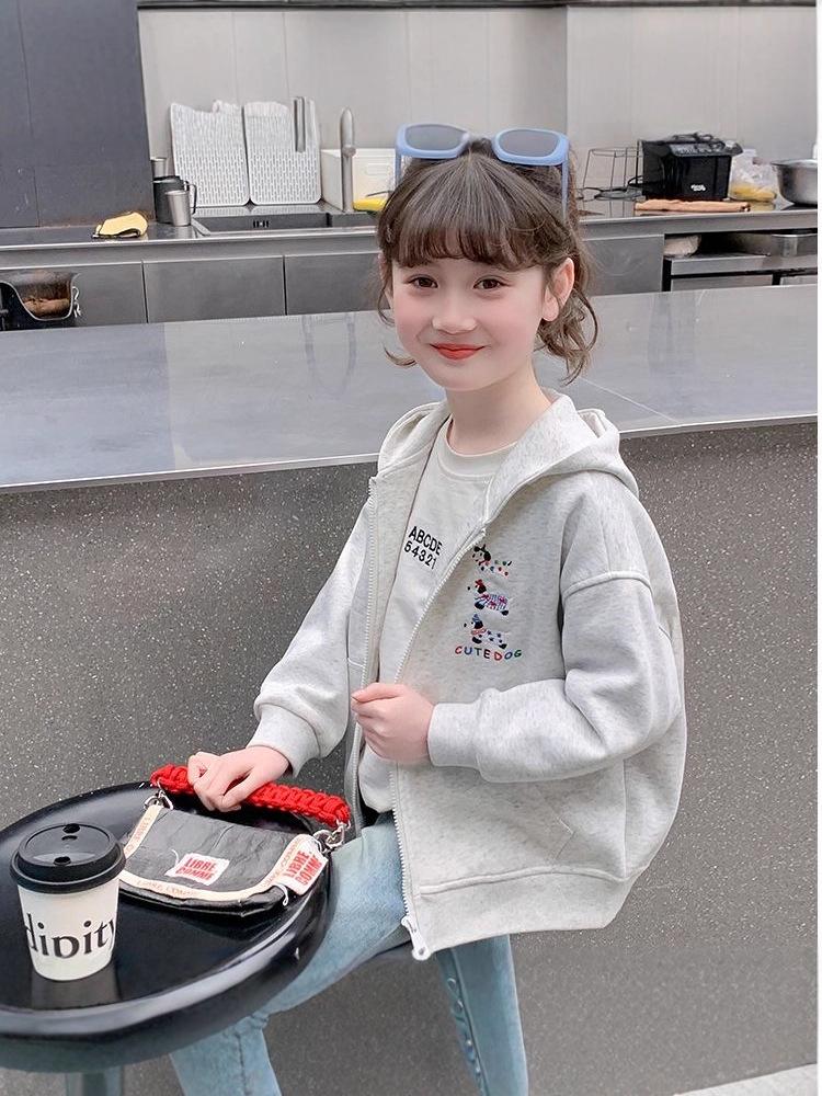 2025 Spring/Autumn Girls' Cartoon Print Hooded Coat - Stylish Korean Design for Medium & Large Kids