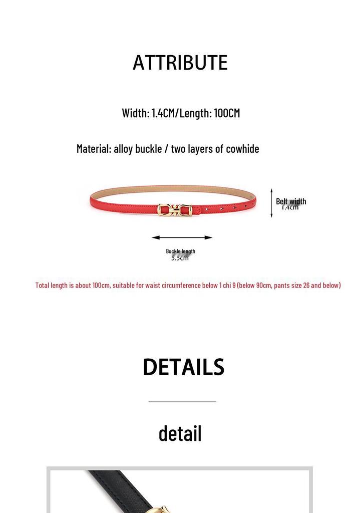 Women's Fashionable Genuine Leather Black Thin Belt for Skirt, Suit, Jeans - Versatile, Simple, Korean Style