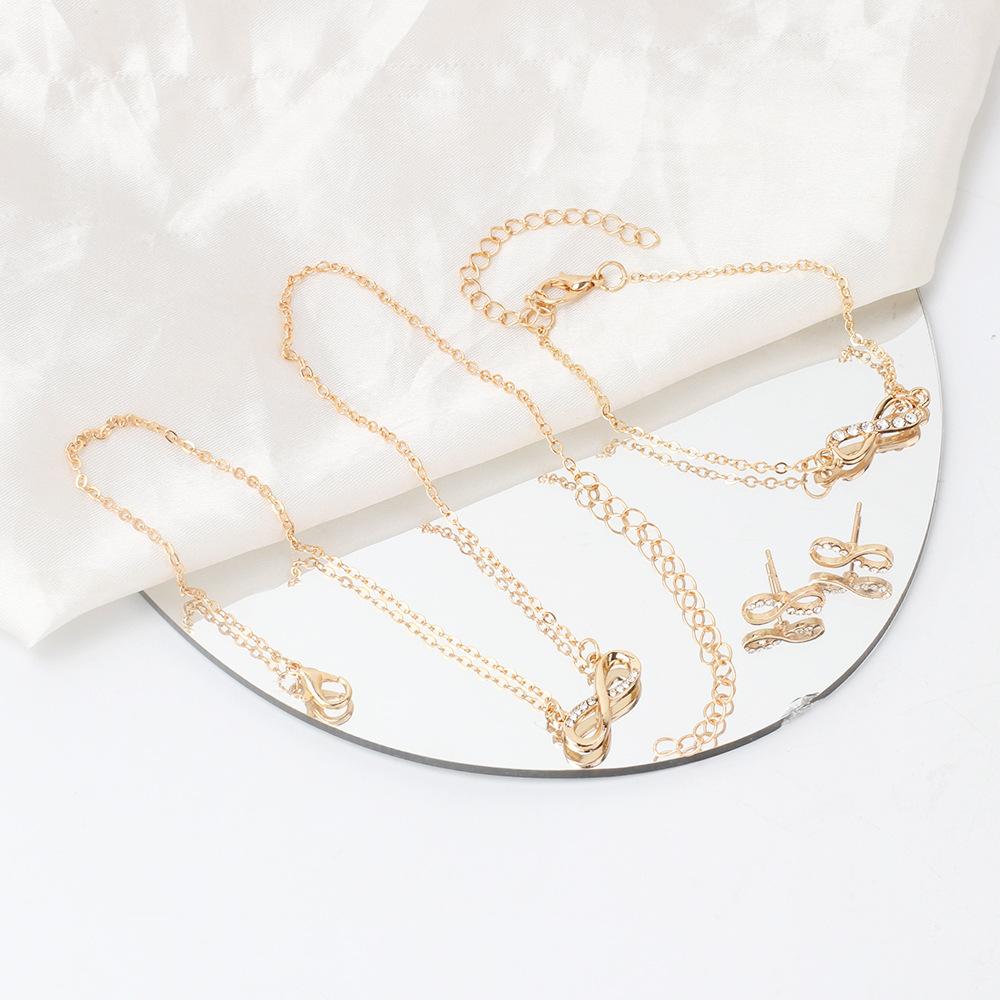 Cold Wind Same 8-character Necklace Bracelet Earrings Combination Set, Fashion Temperament Design Sense Rhinestone Jewelry