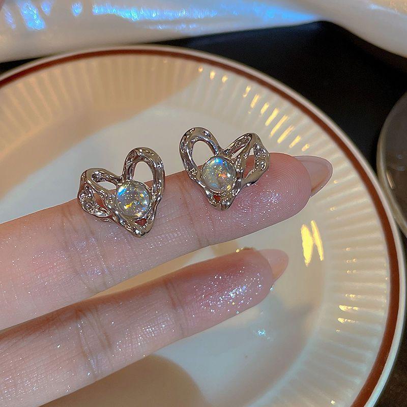 S925 Silver Needle Retro Style Irregular Blue Love Stud Earrings High Sense Trendy Earrings Contrasting Color Personalized Earrings