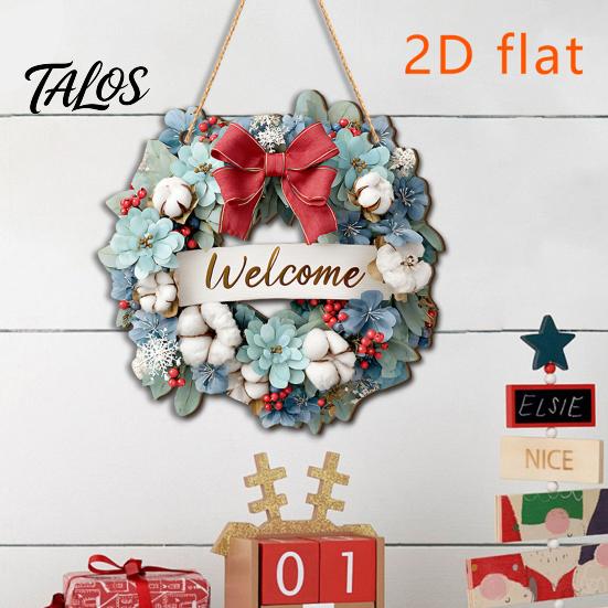 Rustic Farmhouse Ornament Wooden Christmas Welcome Sign, Animal Round Hanging Door Decor, Festive Wall Sign for Window Garden Holiday Decor