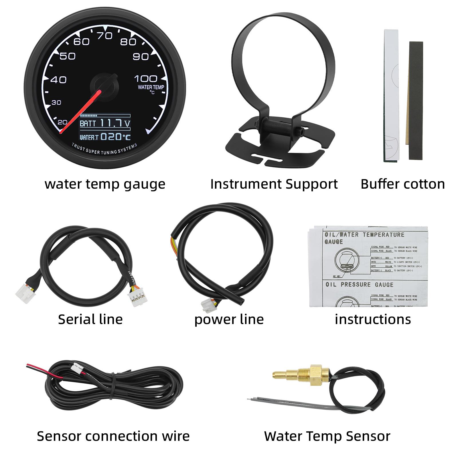 

2,5 62 мм автоматический цифровой датчик температуры воды/масла красный светодиодный указатель температуры топлива с датчиком температуры для двигателя 4/6/8 цилиндров автомобиля