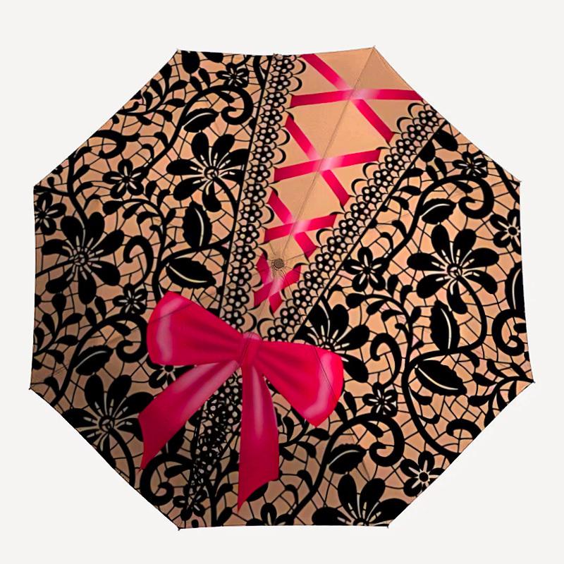 1pc Lace Corset Automatic Folding Umbrella, 8-Rib Iron Frame, Casual Outdoor Accessory for Birthday Festival Gifts Yy251128173