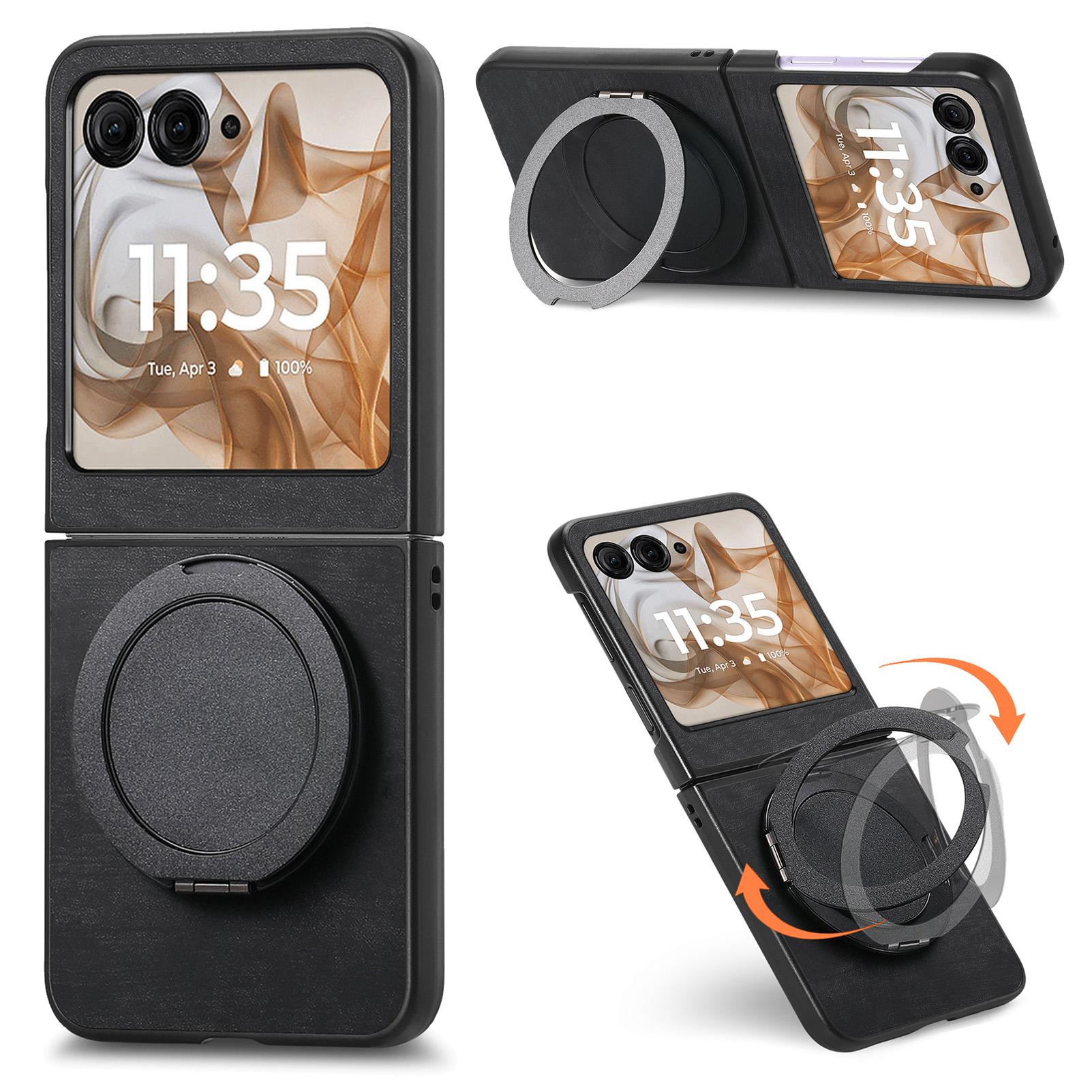 

For Motorola Razr 60/Motorola Razr 50 5G Phone Case with Rotating Kickstand Stress Relief Retro Leather Back Cover Black