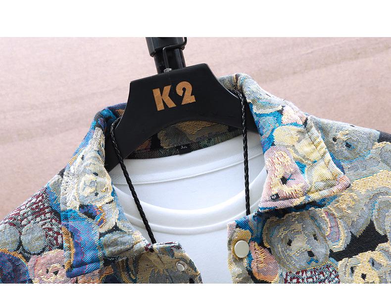 Jachetă Denim Jacquard cu Ursuleț pentru Bărbați - Nouă Modă Streetwear Toamnă/Iarnă