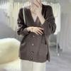 Solid Color Casual Versatile Knitted Cardigan Top Women's Autumn and Winter New V-neck Loose and Thin Sweater Jacket