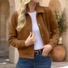 Women's Long Sleeve Jacket Zip Up Lapel Collar Casual Outerwear Coat