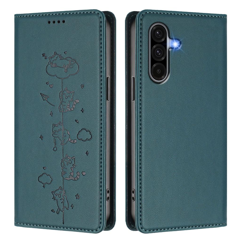 For Samsung Galaxy A56 5G / A36 5G Case RFID Blocking Wallet Stand Imprinted Cat Pattern Leather Phone Cover