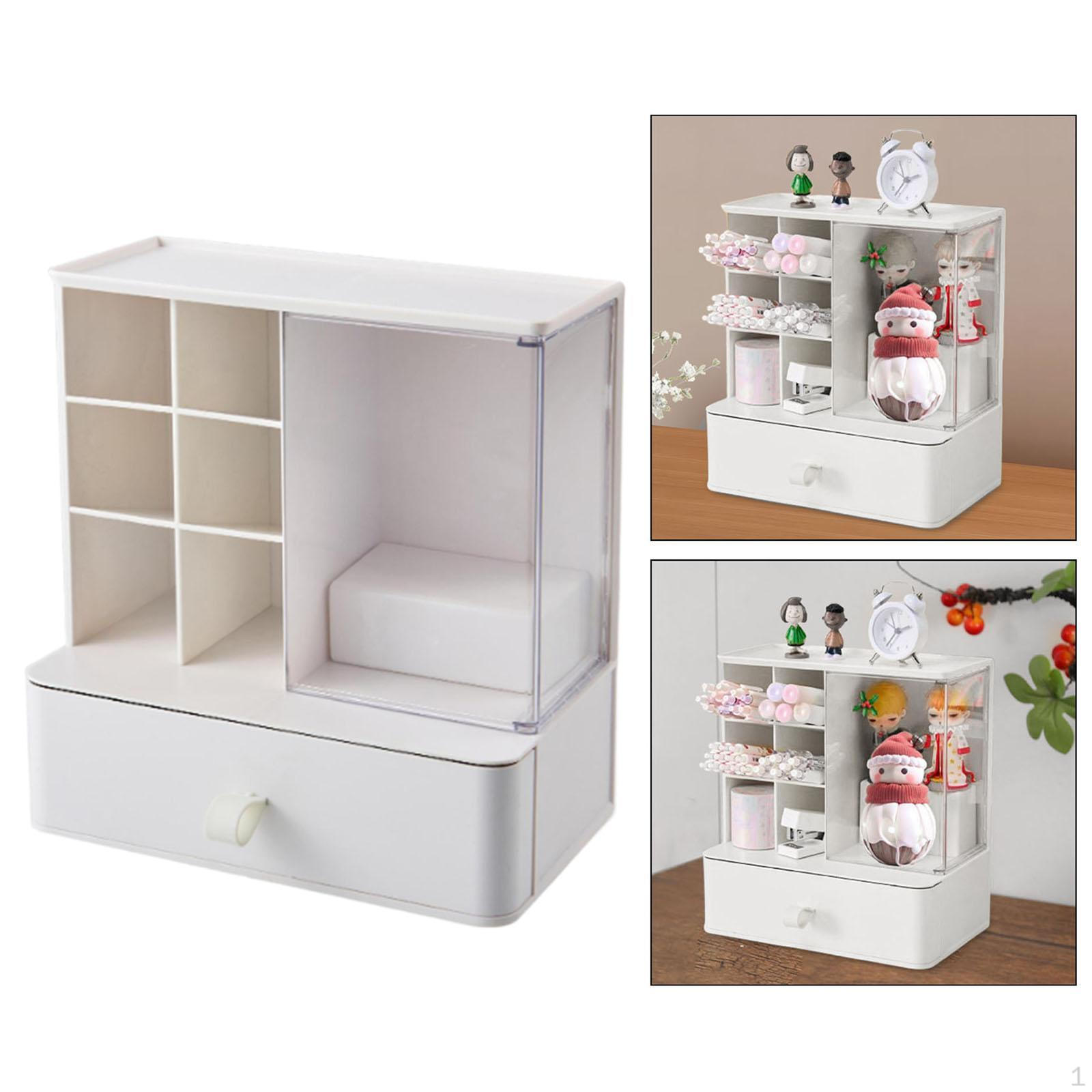 

Настольный органайзер с ящиком для хранения визиток, косметики, туалетного столика белый