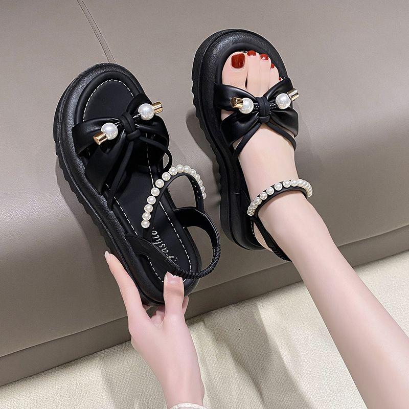 Beach Roman Style Pearl Platform Open Toe Woman Shoes Luxury 2025 Chic and Elegant Cheap Liquidation Comfort Sandals for Women