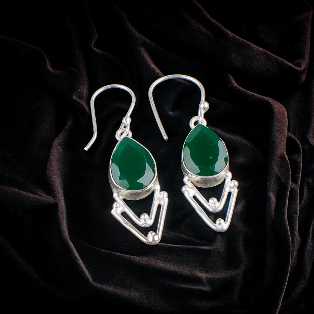 Green Onyx Gemstone 925 Sterling Silver Trendy  Jewelry Handmade Earrings 1.90" EE-39-16