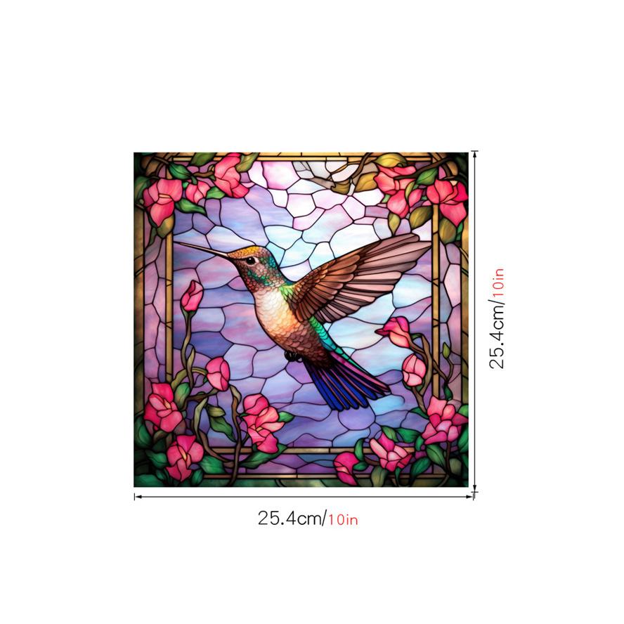 New Antique Color Dyed Hummingbird Iris Japonica Window Glass Electrostatic Sticker Detachable Decorative Film Home Decorations
