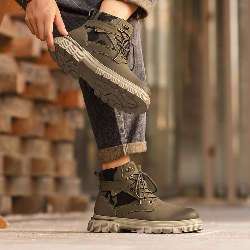 Retro Men's Ankle Boots Waterproof Casual Leather Boots High Top Shoes for Men Non Slip Work Boots