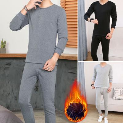 2 Teile/satz Winter Herren Thermo-Unterwäsche Set Rundhals Langarm Warm Dicken Plüsch Plus Größe Slim Fit Elastische Offene Gabelung Männer Pyjamas Set