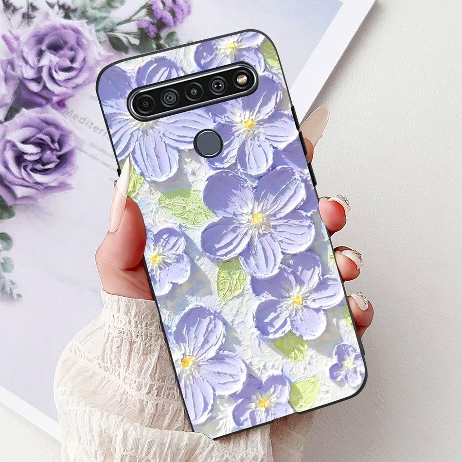 For LG K41S K51S 2020 Elegant Floral Cat Printed Phone Case For LG K41S K51S LM-K410 LM-K510 Black Silicone Soft Cases